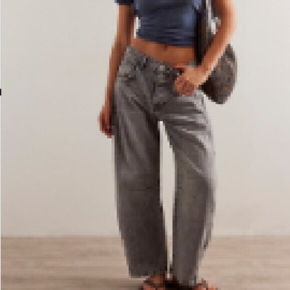 We The Free Good Luck Mid-Rise Barrel Jeans - SIZE 29 - Falcon Gray Wash - Picture 1 of 9